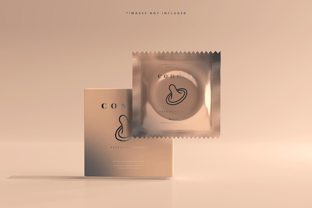 condom box and foil packaging mockup