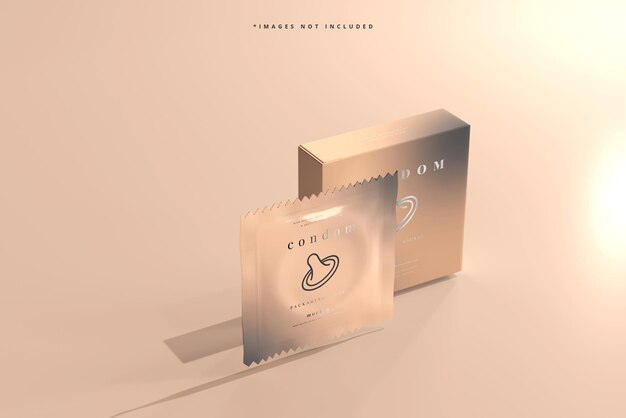 condom box and foil packaging mockup