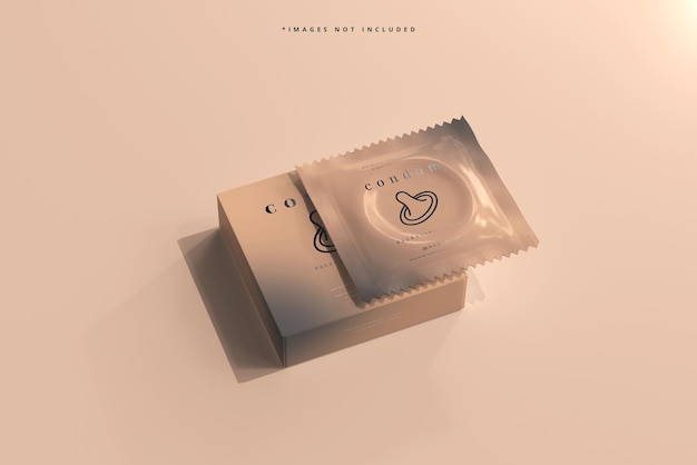 condom box and foil packaging mockup
