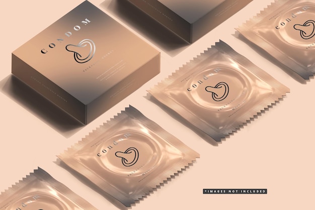 Condom box and foil packaging mockup