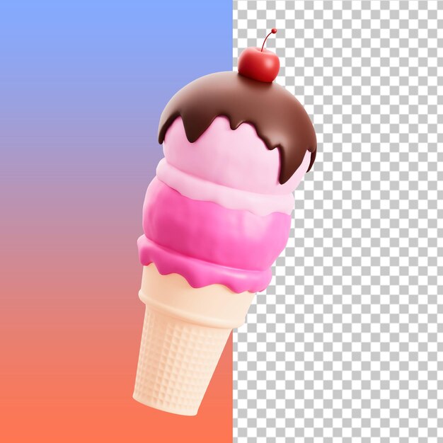 PSD illustrazione 3d del gelato a cono