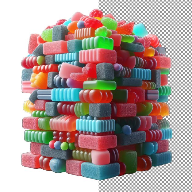 Confectionery cascade isolated 3d pile of gummies on a clear png palette