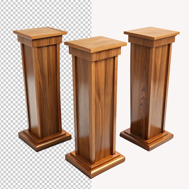 PSD conference lectern made of reddish wood with microphone isolated on a transparent background