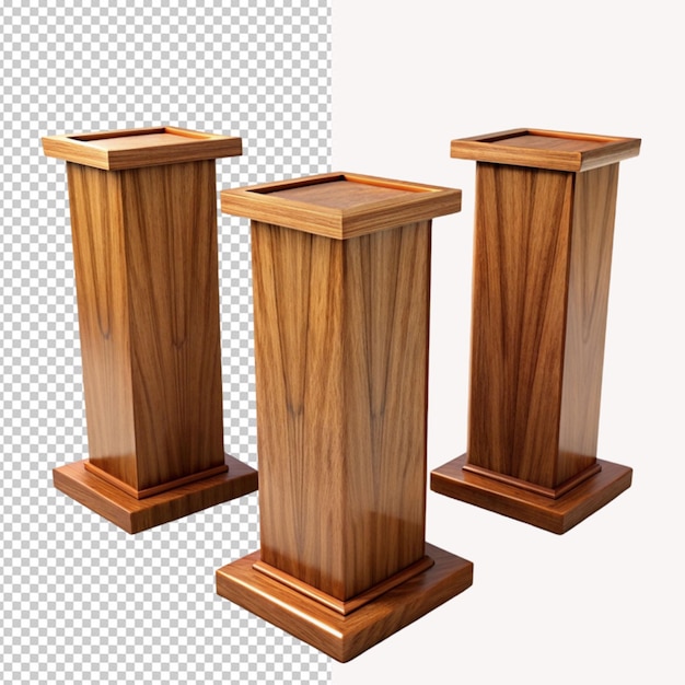 PSD conference lectern made of reddish wood with microphone isolated on a transparent background