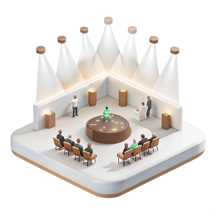 PSD a conference room with a podium and a podium with people sitting in it