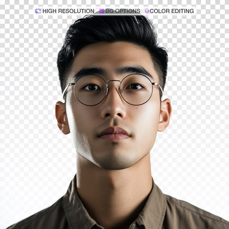 PSD confident asian programmer in studio lighting portrait