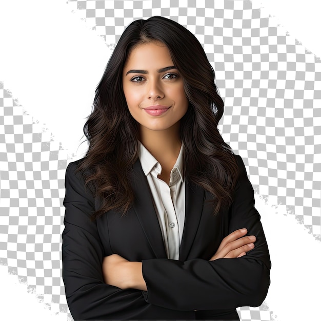 Confident business grad student mba degree success driven female brunette hispanic businesswoman executive layer future ceo isolated on transparent background