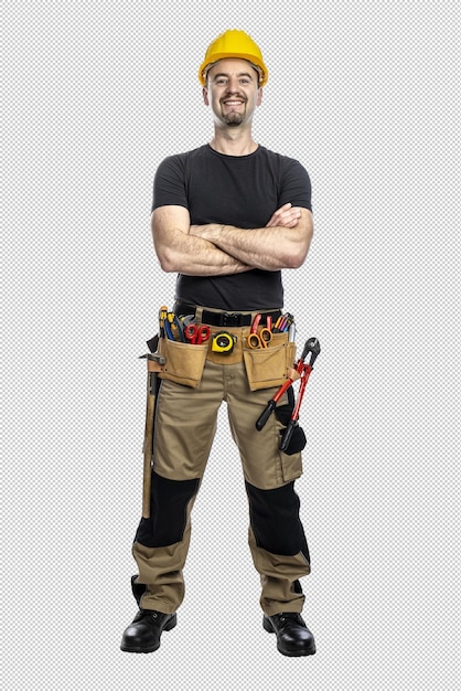 Confident construction worker isolated on transparent background