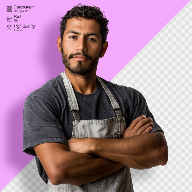 PSD confident craftsman with crossed arms on transparent background