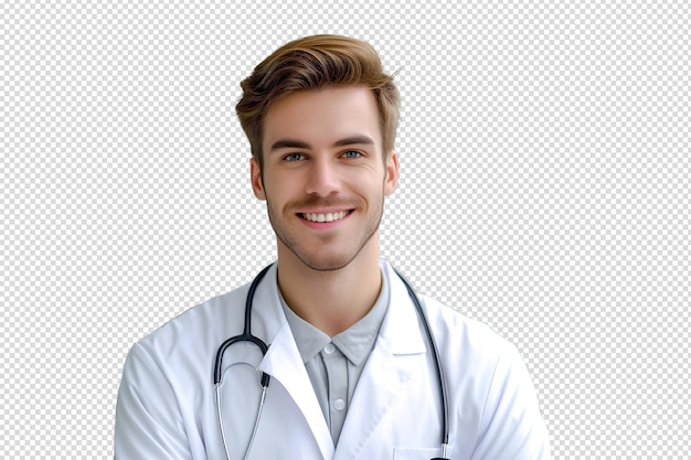 PSD confident european male doctor isolated