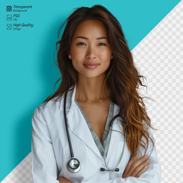 PSD confident female healthcare professional on a transparent background