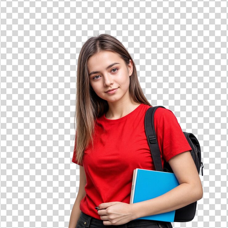 PSD confident female student with books