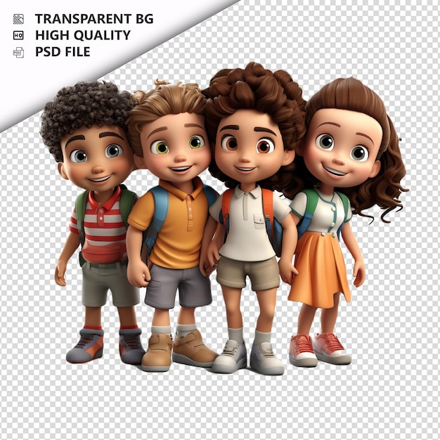 PSD confident kids latin 3d cartoon style white background is