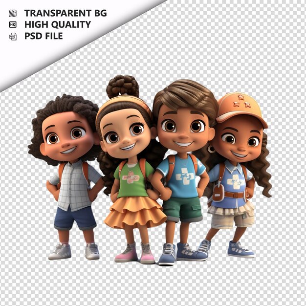 PSD confident kids latin 3d cartoon style white background is