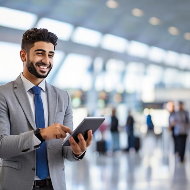 PSD confident male entrepreneur smiling while standing