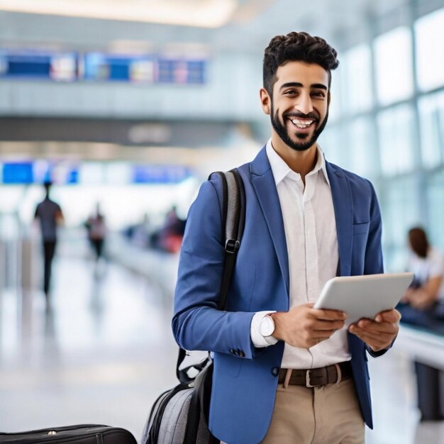 PSD confident male entrepreneur smiling while standing