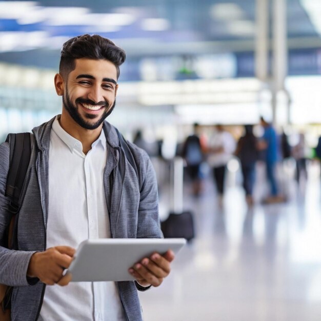 PSD confident male entrepreneur smiling while standing