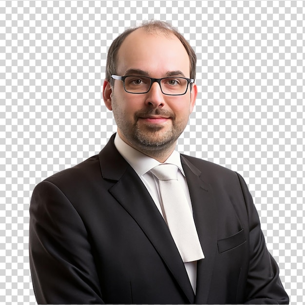 A confident man in a suit and tie on transparent background