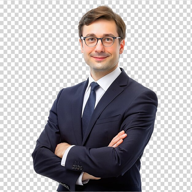 PSD a confident man in a suit and tie on transparent background