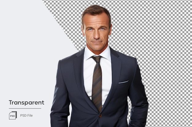 PSD confident middle age serious boss business man in suit and tie transparent background ai generate