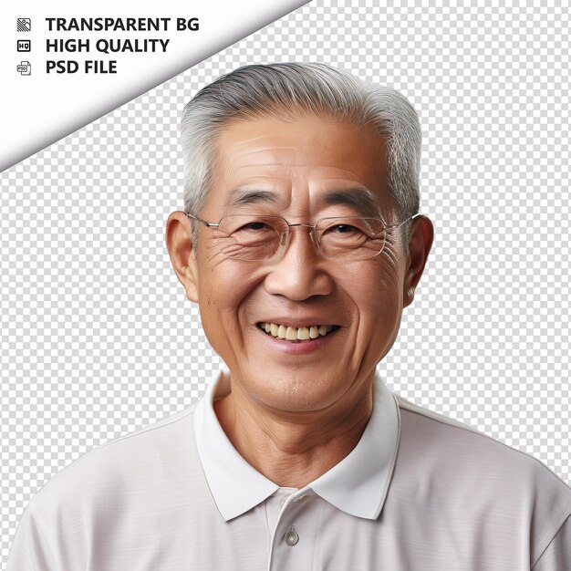 PSD confident old person asian realistic style white backgrou