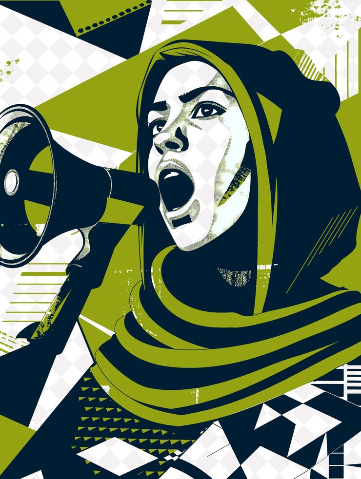 PSD confident presidential candidate portrait with a megaphone s flat illustration election campaign