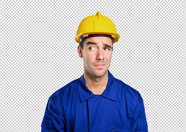 PSD confident worker looking on white background