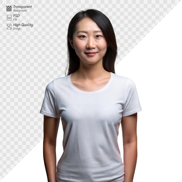 PSD confident young asian woman posing in a casual tshirt