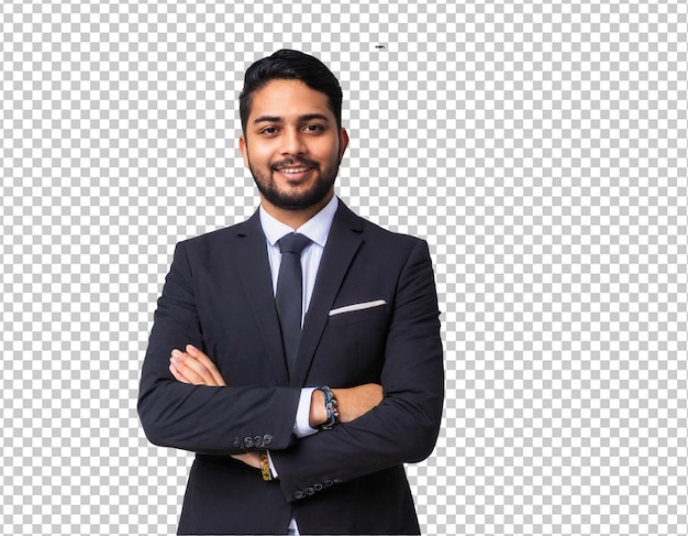 PSD confident young businessman with arms crossed smiling