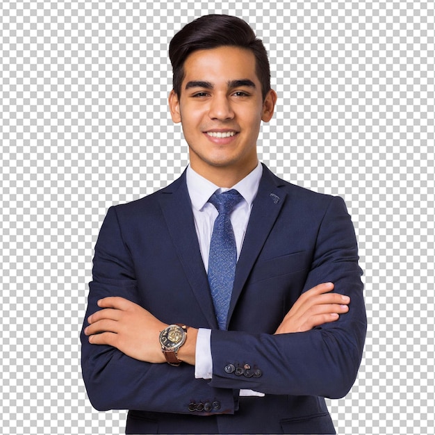 PSD confident young businessman with arms crossed smiling