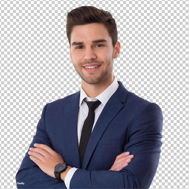 confident young businessman with arms crossed smiling