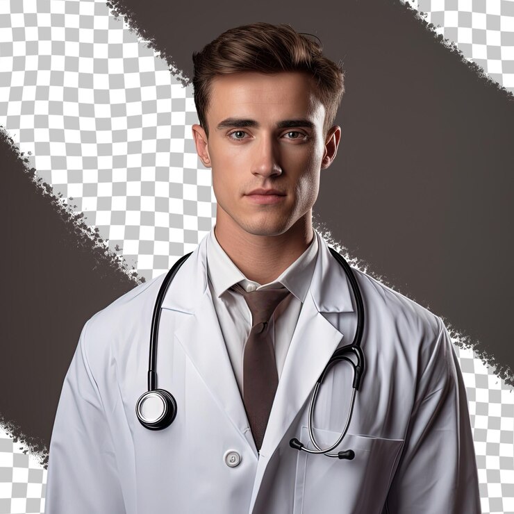 PSD confident young doctor portrait on a transparent background
