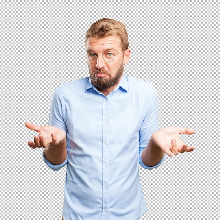 PSD confused biznesmen z niewyraźne tło