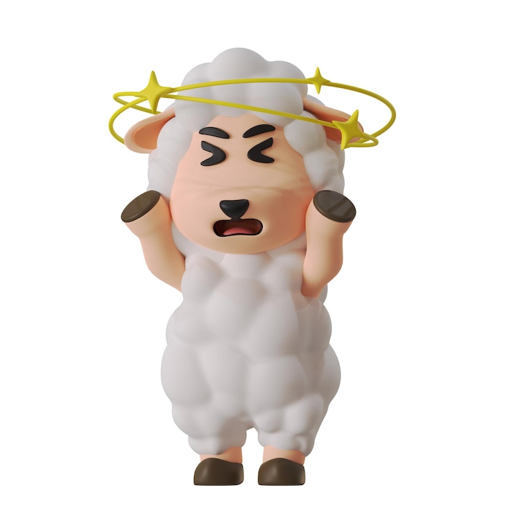 PSD confused sheep mascot animal 3d