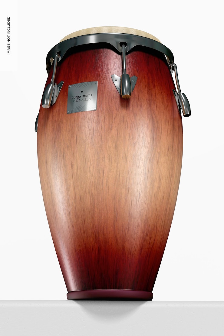 PSD conga drum mockup, low angle view