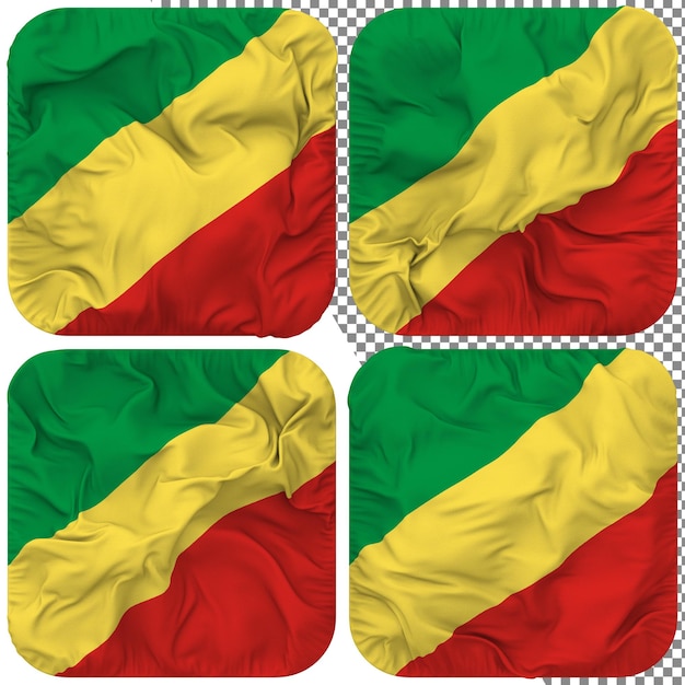 Congo Flag Squire Shape Isolated Different Waving Style Bump Texture 3D Rendering