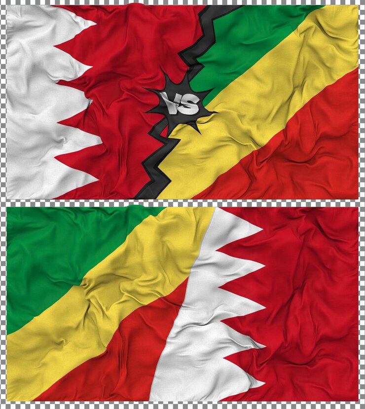 PSD congo vs bahrain half combined flag cloth bump texture 3d rendering