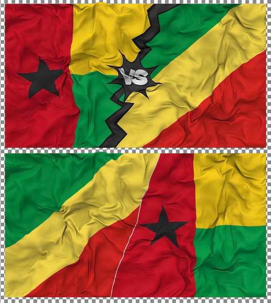 congo vs guinea bissau half combined flag cloth bump texture 3d rendering