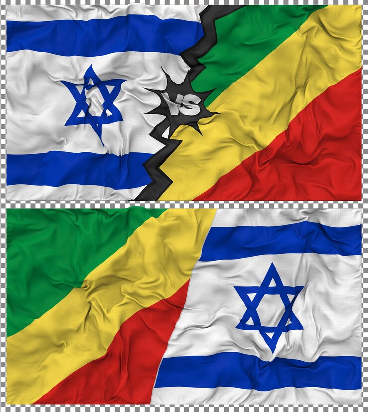 PSD congo vs israel half combined flag cloth bump texture 3d rendering