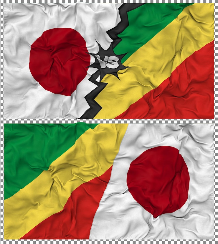 PSD congo vs japan half combined flag cloth bump texture 3d rendering
