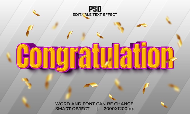 Congratulazioni effetto testo modificabile 3d psd premium con sfondo