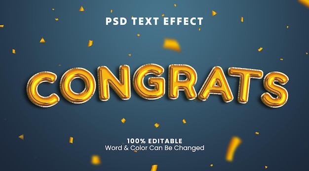 PSD congratulations text effect with a blue background