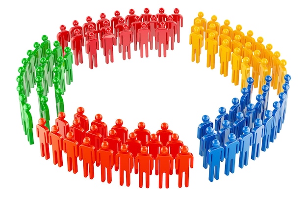 connections of people from different colored group silhouettes figures of people in circle 3d rendering isolated on transparent background