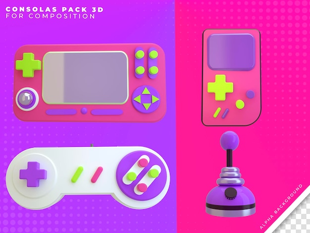 consolas pack 3d render for composition