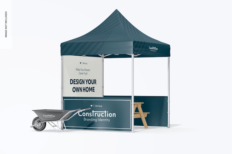 PSD construction advertising tent mockup left view