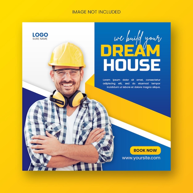 PSD construction agency building home renovation flyer social media post web banner