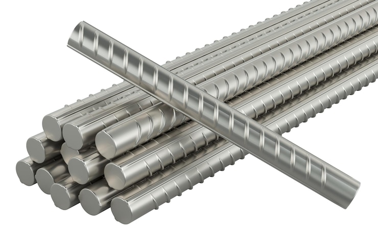PSD construction armature bars stack 3d rendering isolated on transparent background