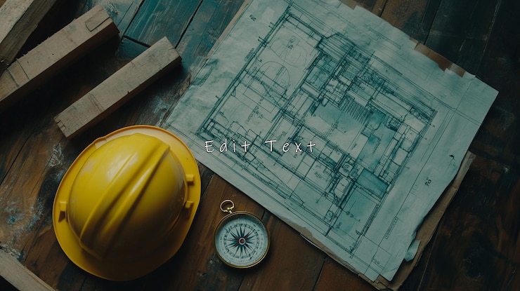 PSD construction blueprints hardhat compass wood