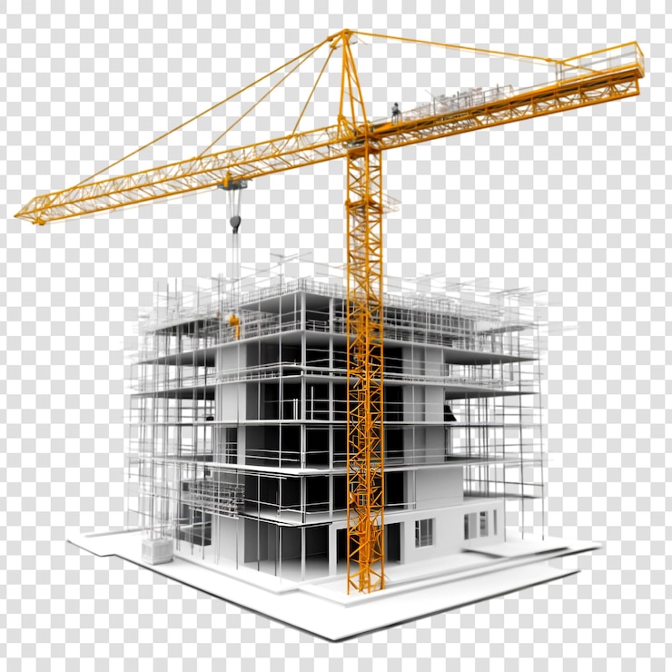 PSD under construction building on a transparent background