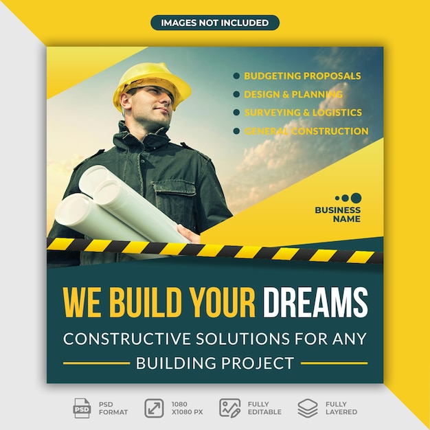 Construction Business Post Template for Social Media